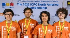 UT Programming Team from left to right: Trung Dang (coach) and teammates Aaryan Prakash, Mark Wen, and Dylan Smith.
